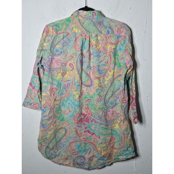 Lauren Ralph Lauren Multicolor Paisley Cuffed Sleeve Button Up Shirt Medium - Picture 2 of 10